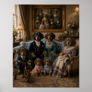 Victorian Dachshund Family Portrait  Elegant Doxie Poster