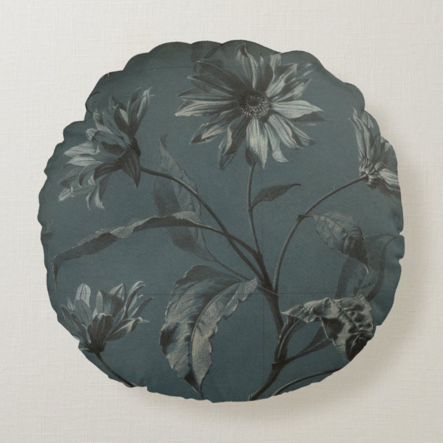 Victorian Daisy flower grey blue elegant  Round Pillow (Front)
