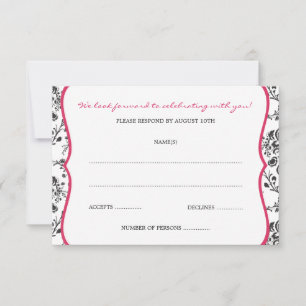 Victorian Damask (Black & Fuschia ) RSVP Cards