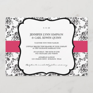 Victorian Damask (Black & Fuschia) Wedding Invite