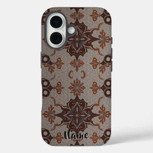 Victorian Damask Brown Copper Pattern iPhone 16 Case