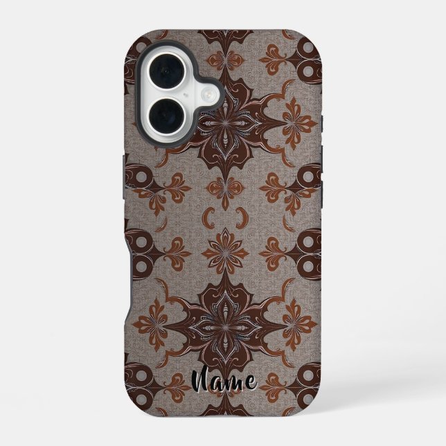 Victorian Damask Brown Copper Pattern iPhone 16 Case (Back)
