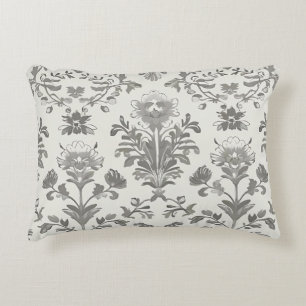 Victorian Damask Floral White Vintage Accent Pillow