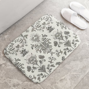 Victorian Damask Floral White Vintage Bath Mat