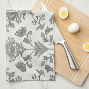 Victorian Damask Floral White Vintage Kitchen Towel
