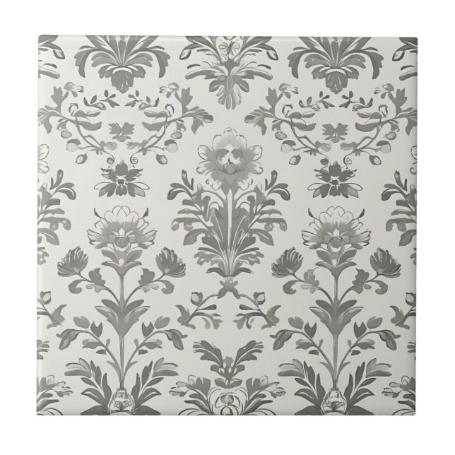 Victorian Damask Floral White Vintage Tile (Front)
