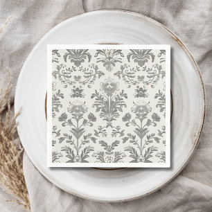 Victorian Damask Floral White Vintage Wedding Napkin
