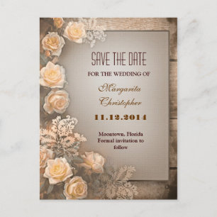 victorian damask roses save the date postcards