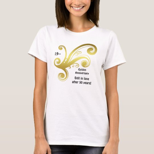 Victorian damask swirls golden wedding anniversary T-Shirt