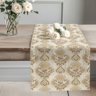 Victorian Damask Table Decor in Subtle Neutrals Long Table Runner
