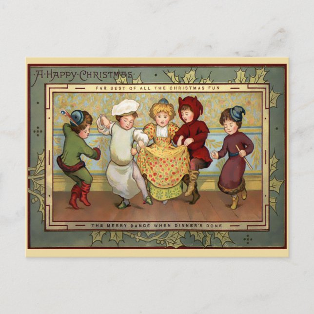 Victorian Dancing Children Christmas Postcard (Front)