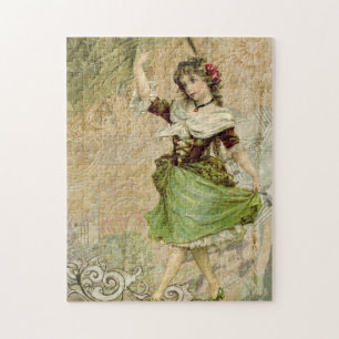 Victorian Dancing Girl in Green St. Patrick's Day Jigsaw Puzzle