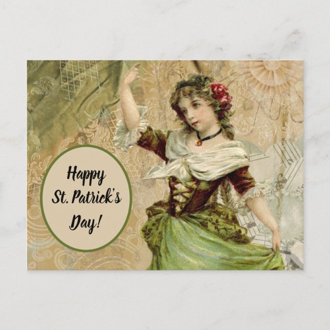 Victorian Dancing Girl in Green St. Patrick's Day Postcard (Front)