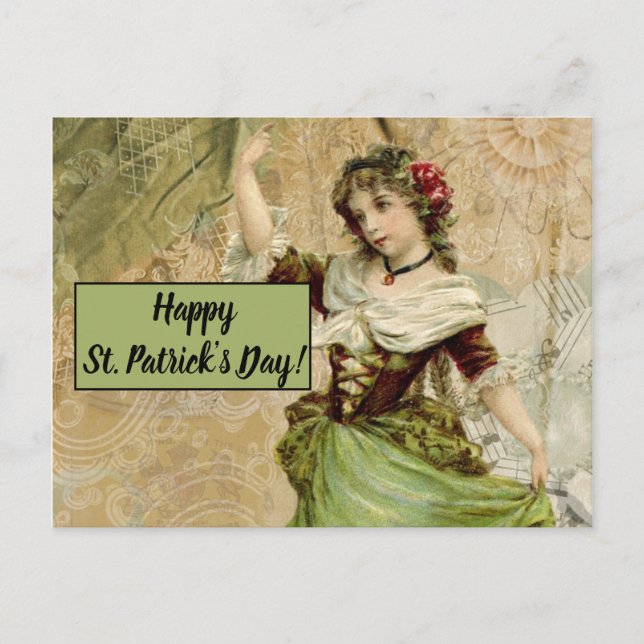 Victorian Dancing Girl in Green St. Patrick's Day Postcard (Front)