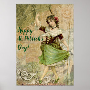 Victorian Dancing Girl in Green St. Patrick's Day Poster