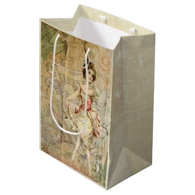 Victorian Dancing Girl Sheet Music Gift Bag (Front Angled)
