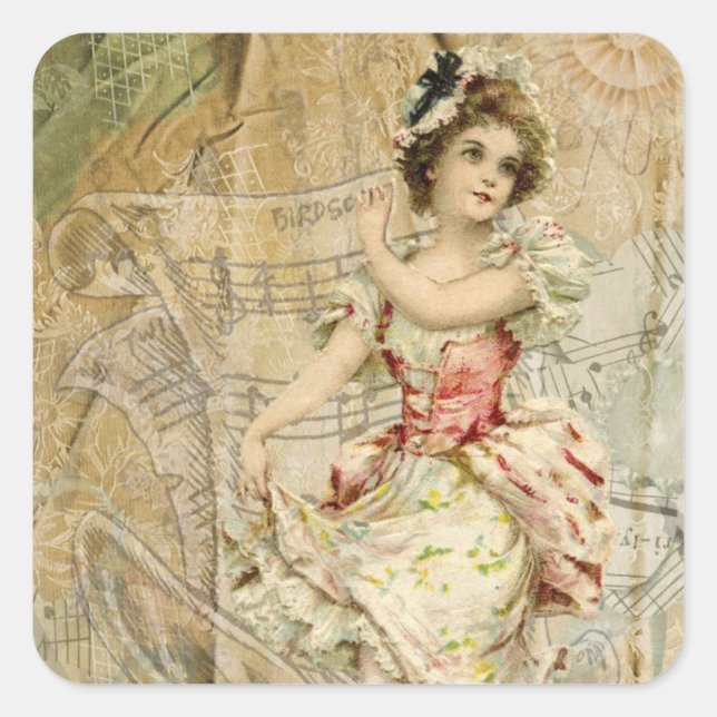 Victorian Dancing Girl Sheet Music Stickers (Front)