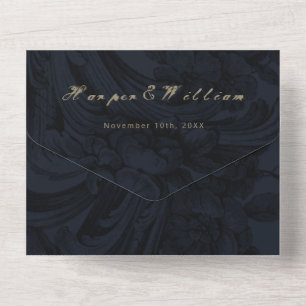 Victorian dark blue wedding envelope all in one invitation