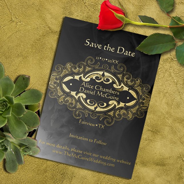 Victorian Dark Gray and Gold Accent Save the Date (Creator Uploaded)