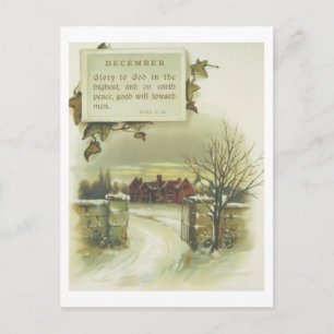 Victorian December Winter Scene & Christmas Verse Holiday Postcard