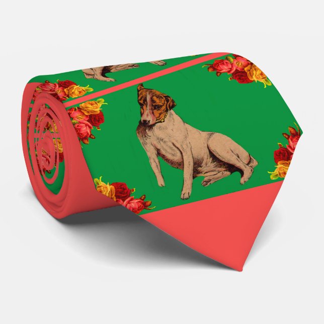 Victorian dog and flowers print tie (Rolled)