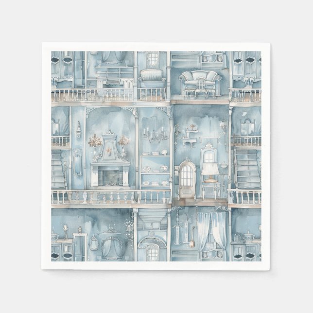 Victorian Dollshouse Pale Blue Watercolor Napkin (Front)