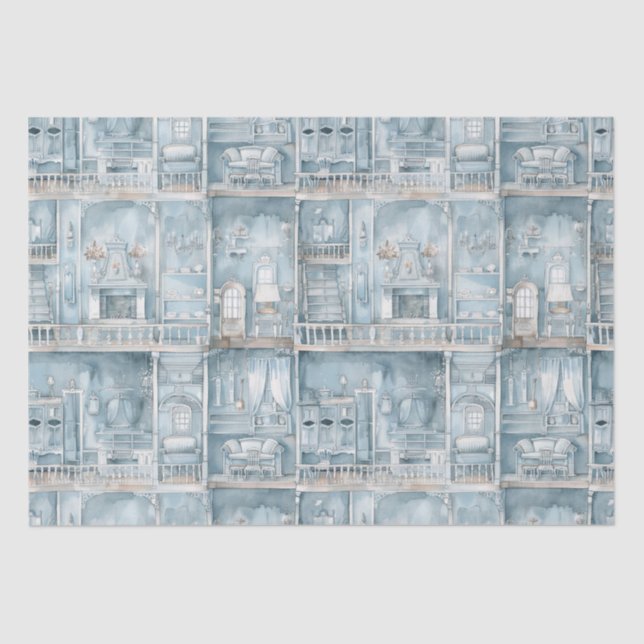 Victorian Dollshouse Pale Blue Watercolor Tissue Paper (Front)