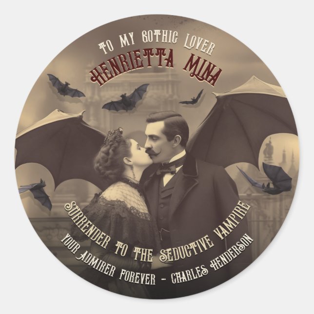 Victorian Dracula Seductive Romantic Kiss Classic Round Sticker (Front)