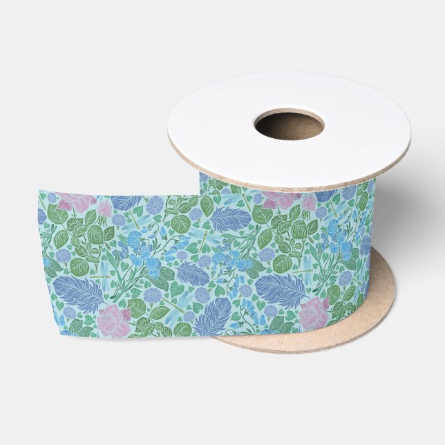 Victorian Dragonflies Garden Soft Muted Colours Satin Ribbon (Spool)