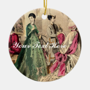 Victorian Dress With Pink Bow Ceramic Ornament