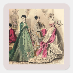 Victorian Dress With Pink Bow  Square Sticker