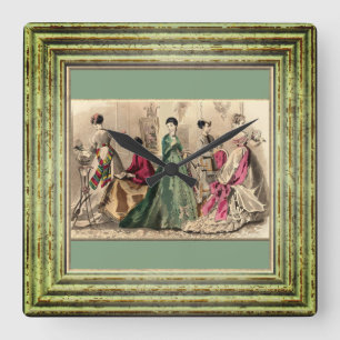 Victorian Dress With Pink Bow Square Wall Clock