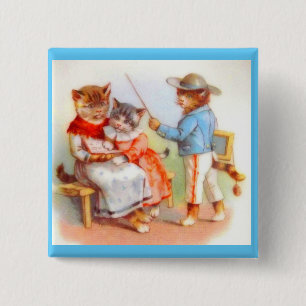 Victorian dressed kitty cats 2 inch square button