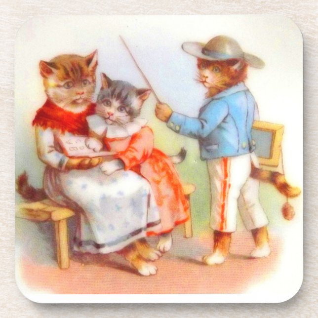 Victorian dressed kitty cats coaster (Front)