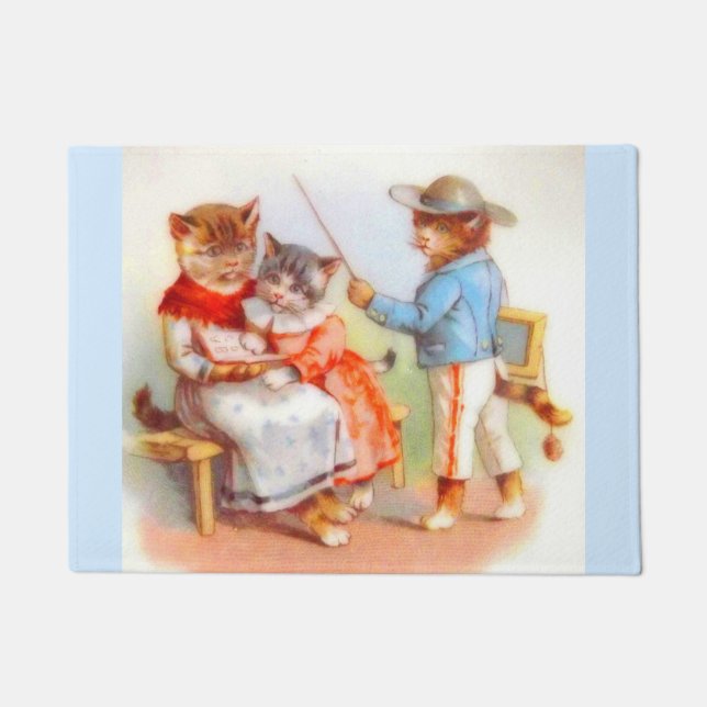 Victorian dressed kitty cats doormat (Front)