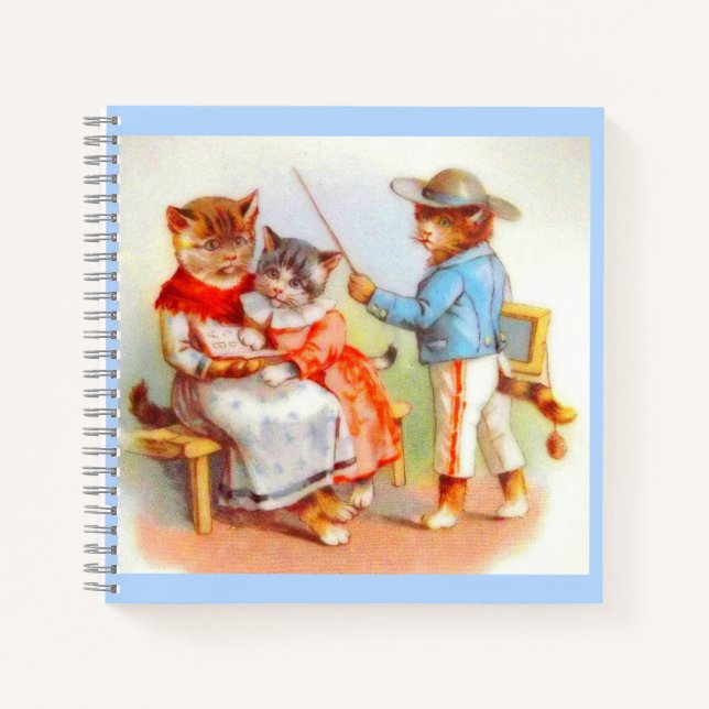 Victorian dressed kitty cats family print notebook (Front)