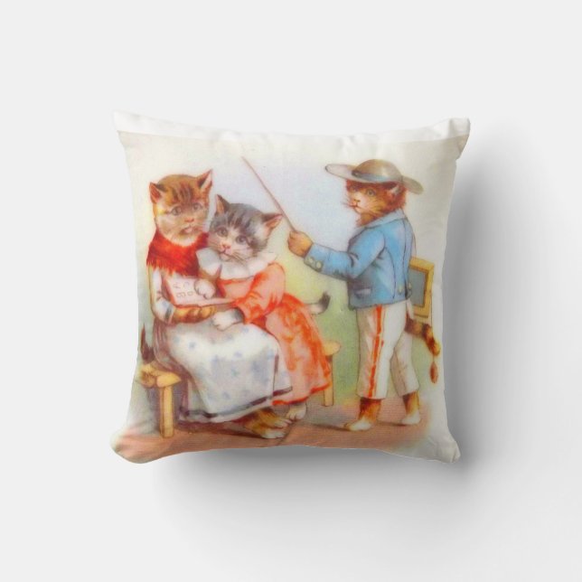 Victorian dressed kitty cats throw pillow (Front)