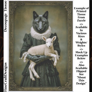 Victorian Dressed Wolf Holding Lamb ES7R Decoupage Tissue Paper