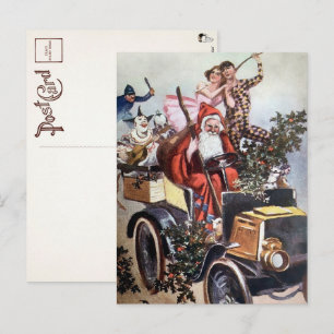 Victorian Driving Santa Postcard