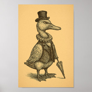 Victorian Duck with Umbrella Poster