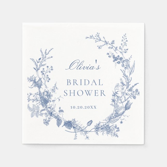 Victorian Dusty Blue French Garden Bridal Shower Napkin (Front)