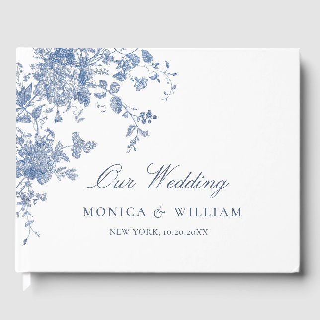 Victorian Dusty Blue French Garden Floral Wedding Guest Book (Front)
