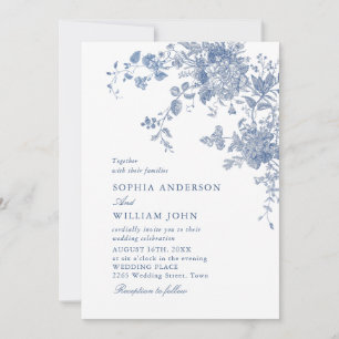Victorian Dusty Blue French Garden Floral Wedding Invitation