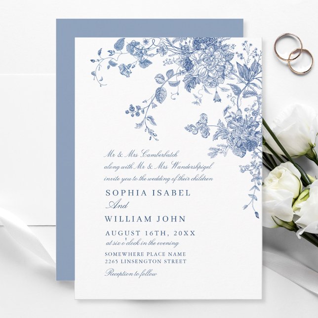 Victorian Dusty Blue French Garden Floral Wedding Invitation (Creator Uploaded)