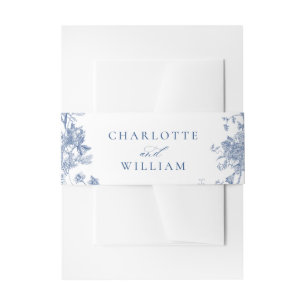 Victorian Dusty Blue French Garden Floral Wedding Invitation Belly Band