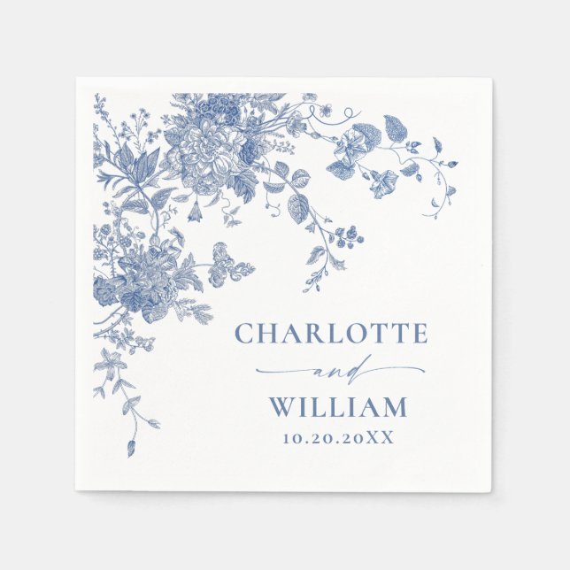 Victorian Dusty Blue French Garden Floral Wedding Napkin (Front)