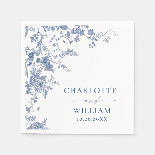 Victorian Dusty Blue French Garden Floral Wedding Napkin (Front)