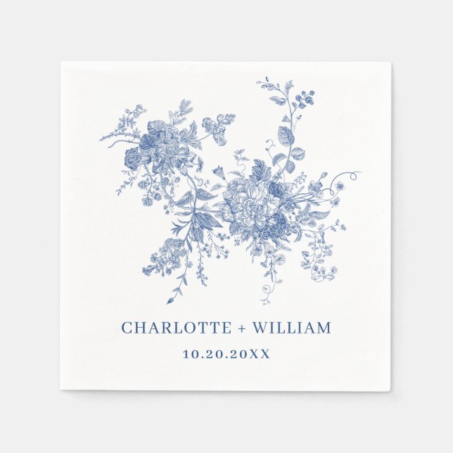 Victorian Dusty Blue French Garden Floral Wedding Napkin (Front)