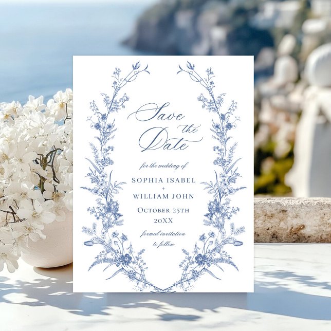 Victorian Dusty Blue French Garden Floral Wedding Postcard (Creator Uploaded)