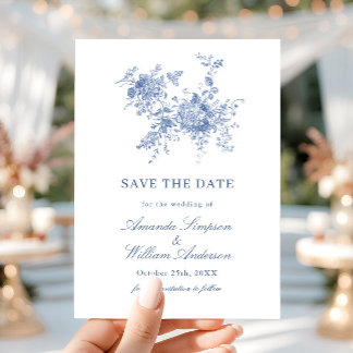 Victorian Dusty Blue French Garden Floral Wedding Save The Date